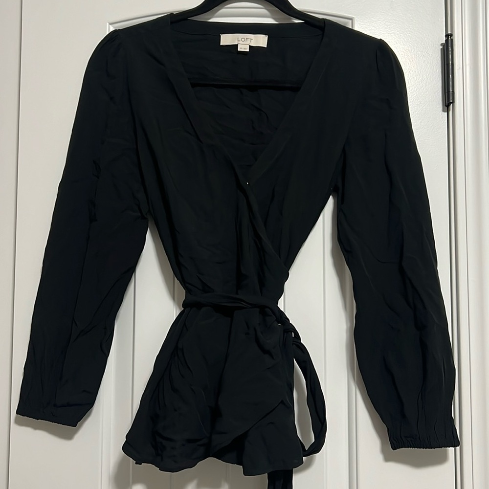 LOFT long sleeve wrap top (black)